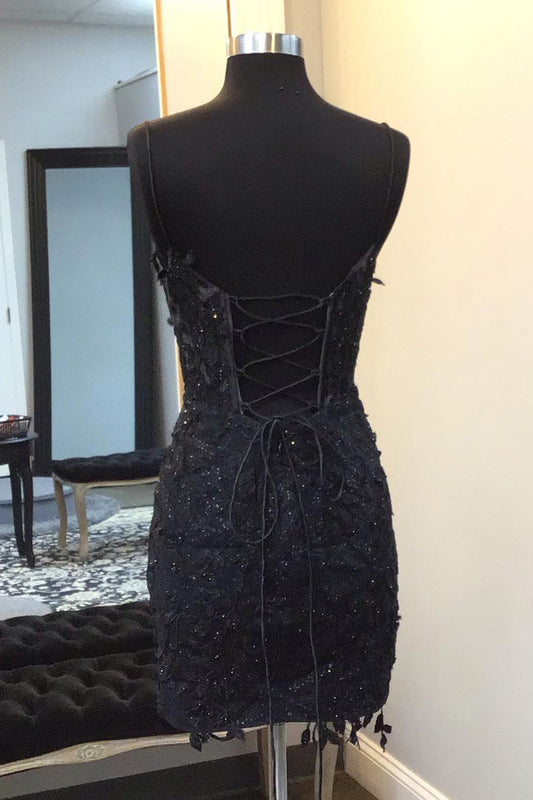Sparkly Black Corset Lace Tight Short Prom Dress