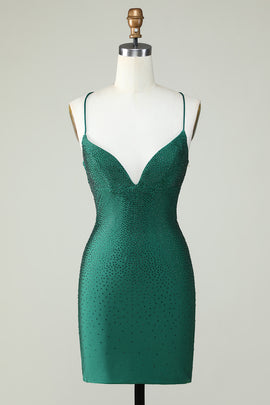 Dark Green Beading Tight Glitter Homecoming Dress