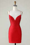 Red Beading Tight Glitter Homecoming Dress