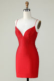 Red Beading Tight Glitter Homecoming Dress