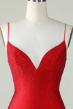 Red Beading Tight Glitter Homecoming Dress