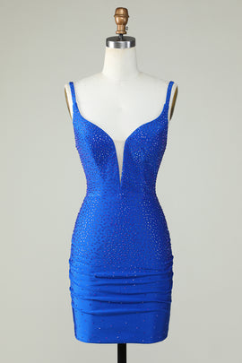 Beading Royal Blue Tight Glitter Homecoming Dress