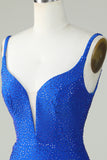 Beading Royal Blue Tight Glitter Homecoming Dress