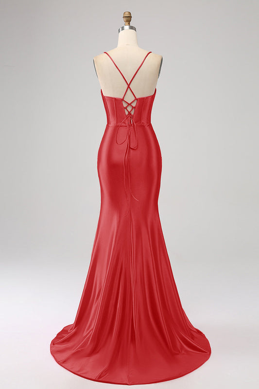 Stunning Red Mermaid Spaghetti Straps Long Prom Dress