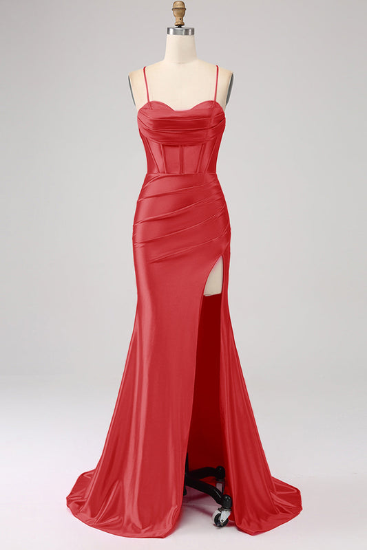 Stunning Red Mermaid Spaghetti Straps Long Prom Dress