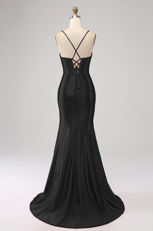 Stunning Black Mermaid Spaghetti Straps Long Prom Dress
