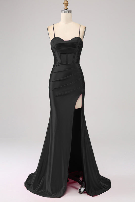 Stunning Black Mermaid Spaghetti Straps Long Prom Dress