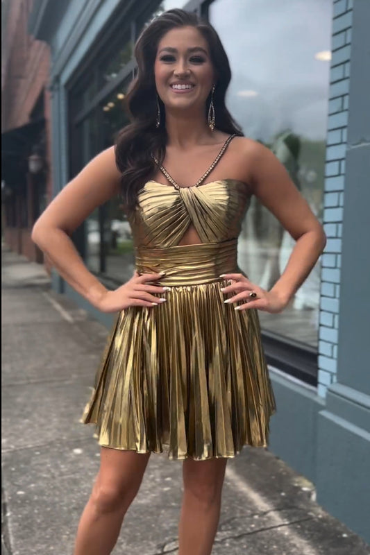 A Line Golden Short Homecoming Dress