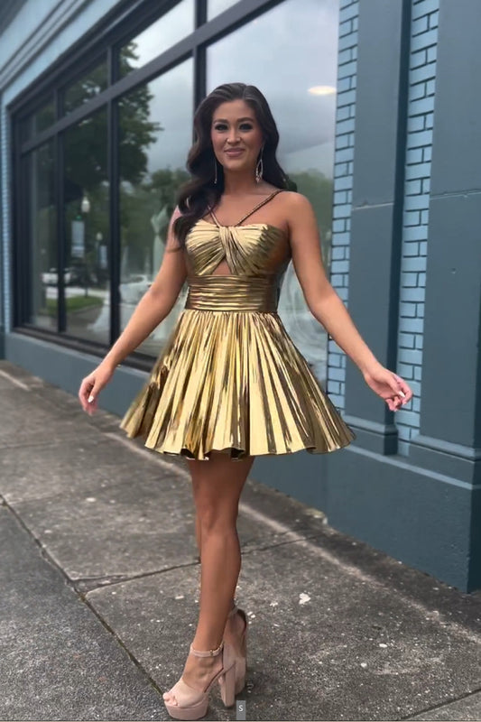 A Line Golden Short Homecoming Dress
