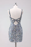 Sequins Silver Bodycon V-Neck Short Homecoming Dress