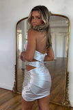 Silver Strapless Tight Homecoming Dress