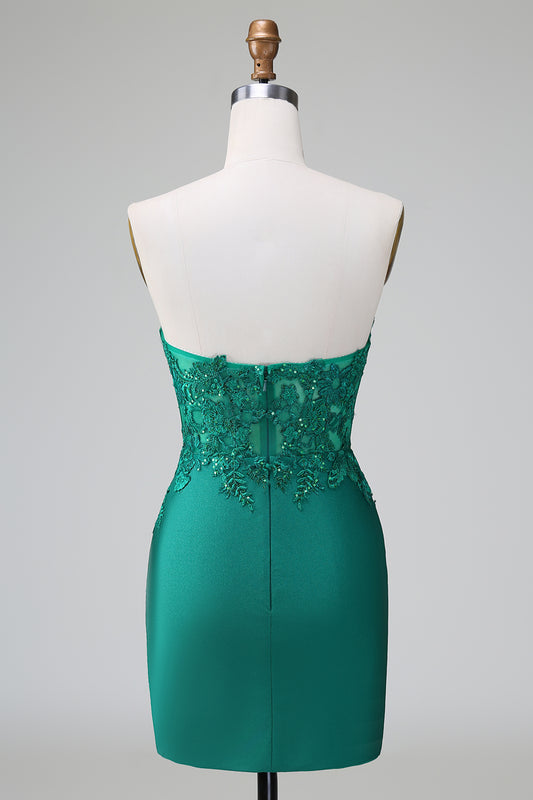 Dark Green V-Neck Embroidery Homecoming Dress