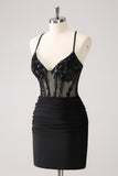 Black Spaghetti Straps Tight Homecoming Dress