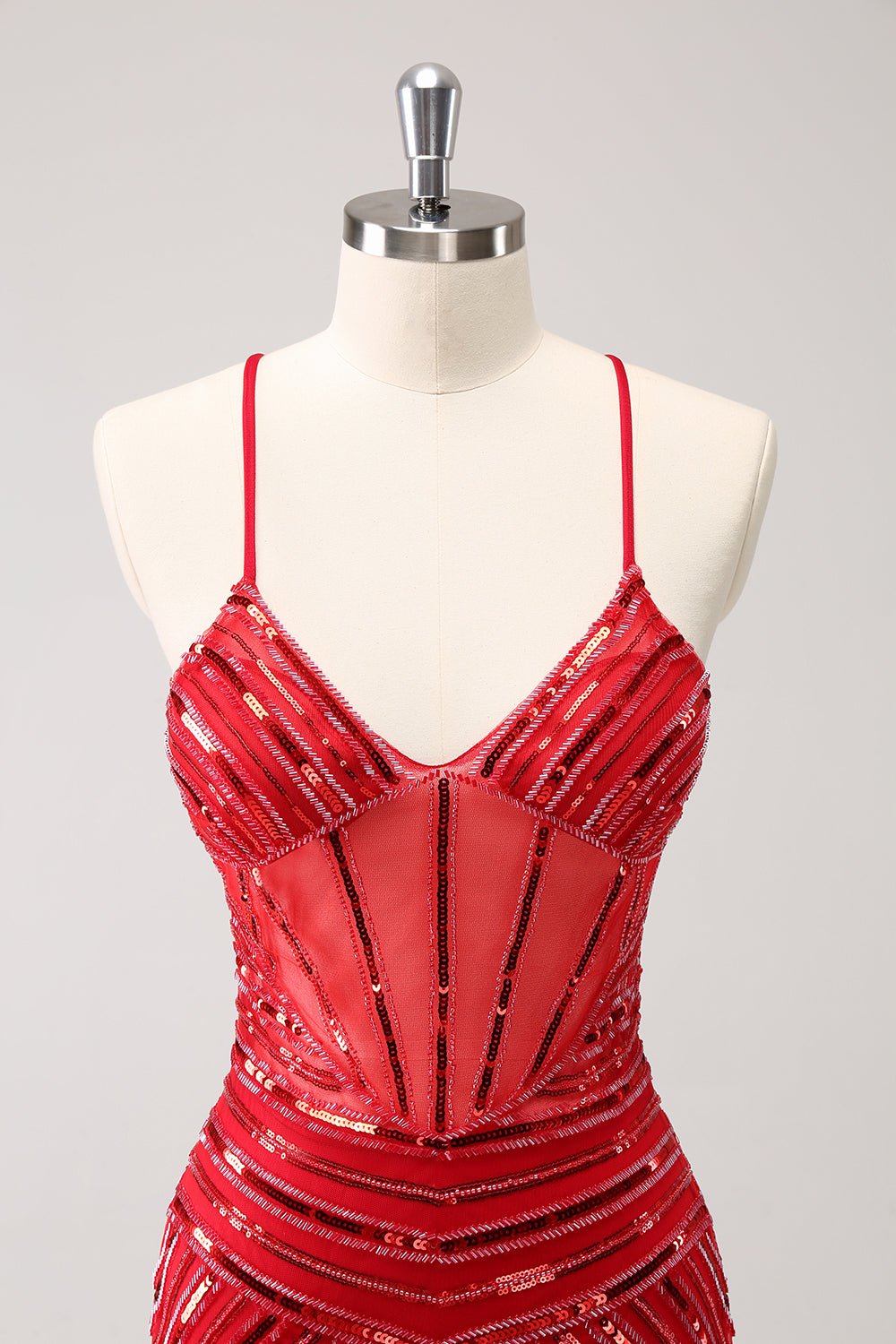 Red Sequins Spaghetti Straps Tight Homecoming Dress