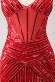 Red Sequins Spaghetti Straps Tight Homecoming Dress