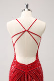 Red Sequins Spaghetti Straps Tight Homecoming Dress