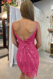 Red Sequins Spaghetti Straps Tight Homecoming Dress
