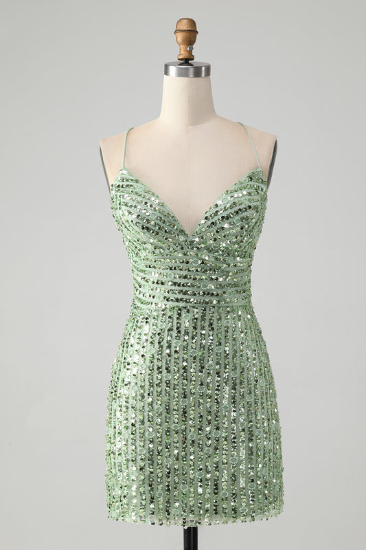 Green Sequins Bodycon Tight Homecoming Dress