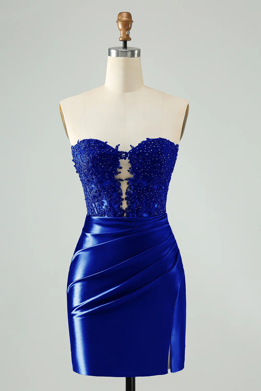 Strapless Navy Lace Hollow Out Tight Homecoming Dress