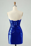 Strapless Navy Lace Hollow Out Tight Homecoming Dress