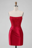 Red Strapless Lace Tight Homecoming Dress