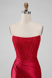 Red Strapless Lace Tight Homecoming Dress