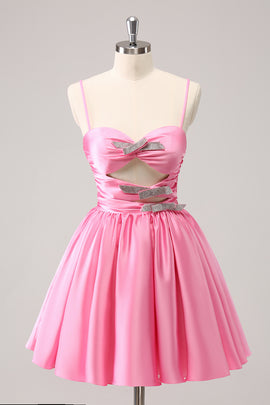 A Line Spaghetti Straps Pink Homecoming Dress