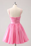 A Line Spaghetti Straps Pink Homecoming Dress