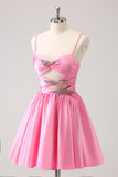 A Line Spaghetti Straps Pink Homecoming Dress