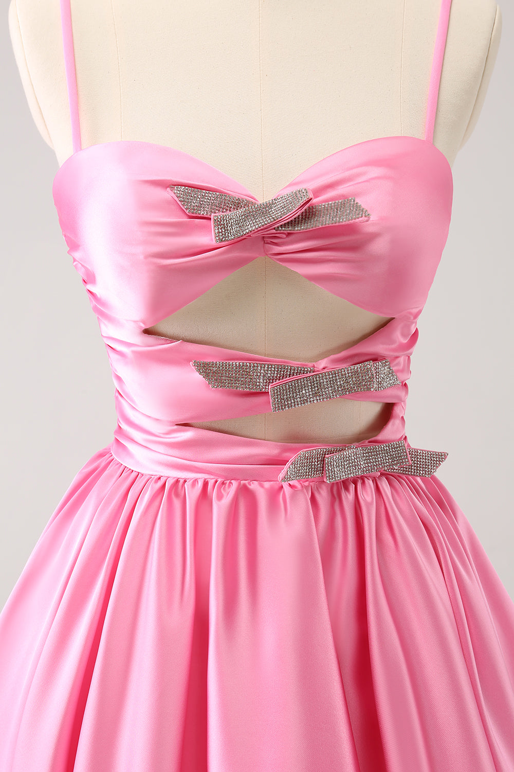 A Line Spaghetti Straps Pink Homecoming Dress