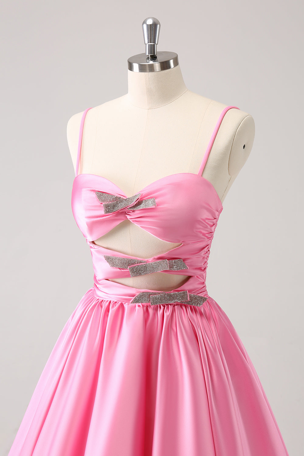 A Line Spaghetti Straps Pink Homecoming Dress