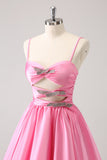 A Line Spaghetti Straps Pink Homecoming Dress