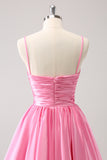 A Line Spaghetti Straps Pink Homecoming Dress