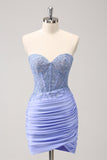 Lilac Strapless Lace Tight Homecoming Dress