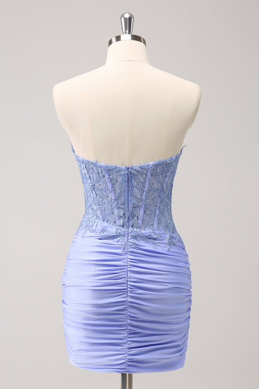 Lilac Strapless Lace Tight Homecoming Dress