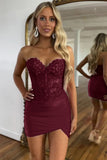 Fuchsia Strapless Lace Tight Homecoming Dress