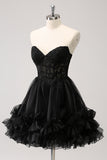 A Line Little Black Strapless Homecoming Dress