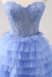 Lilac A Line Strapless Beaded Tulle Homecoming Dress