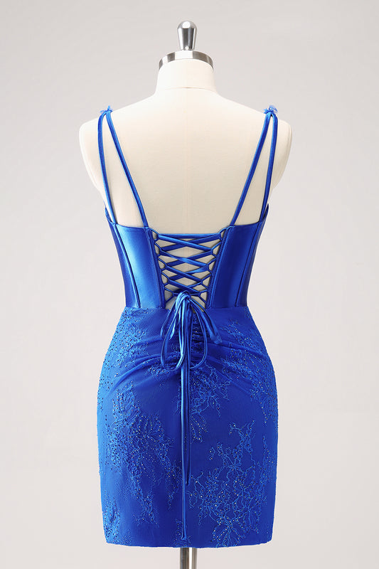 Royal Blue Corset V Neck Beaded Tight Short Homecoming Dress