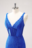 Royal Blue Corset V Neck Beaded Tight Short Homecoming Dress