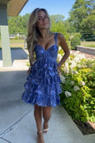 A Line Blue Sequins Sparkly Homecoming Dress