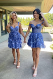 A Line Blue Sequins Sparkly Homecoming Dress