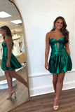 Dark Green A Line Strapless Homecoming Dress