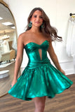 Dark Green A Line Strapless Homecoming Dress