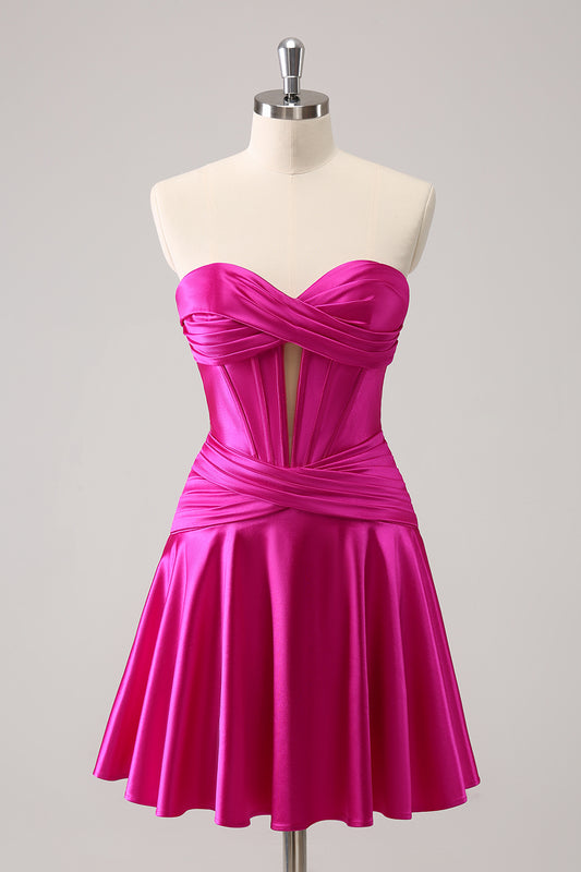 Fuchsia A Line Strapless Homecoming Dress