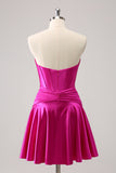 Fuchsia A Line Strapless Homecoming Dress