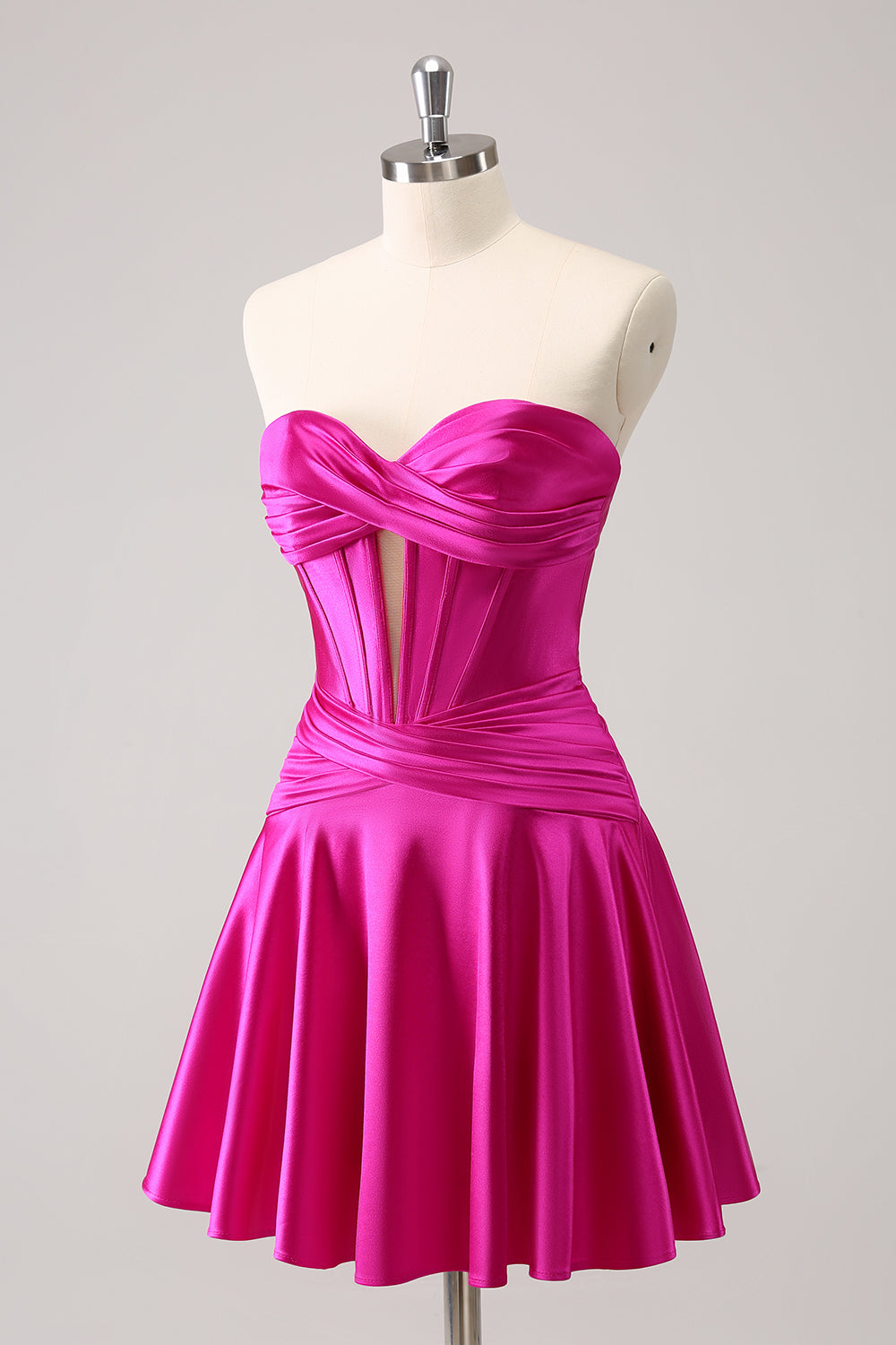 Fuchsia A Line Strapless Homecoming Dress