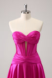 Fuchsia A Line Strapless Homecoming Dress