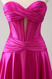 Fuchsia A Line Strapless Homecoming Dress