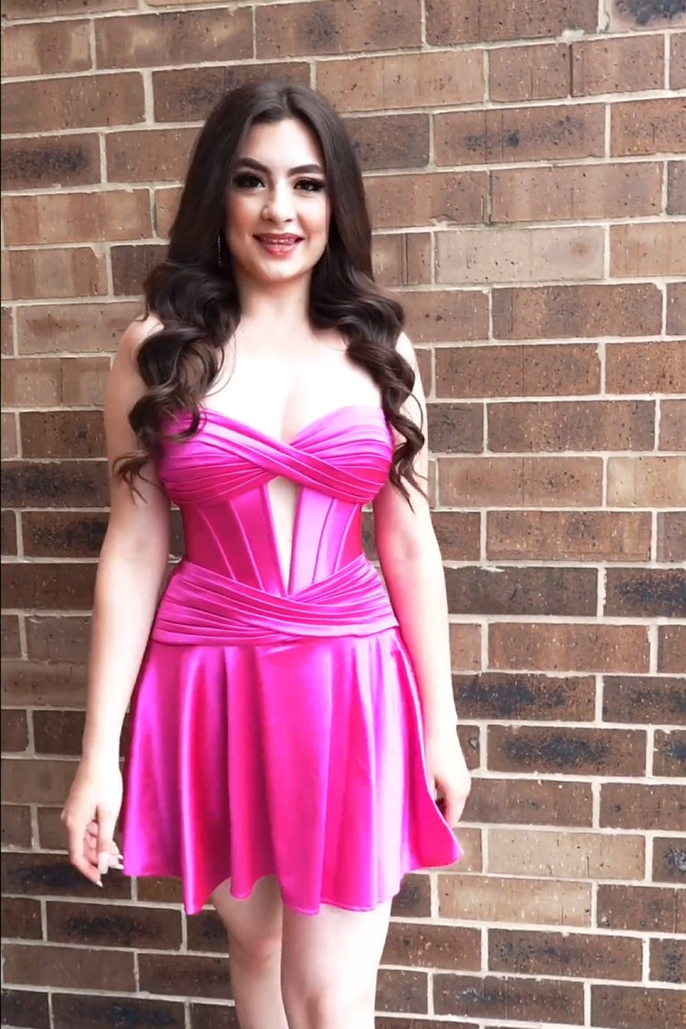 Fuchsia A Line Strapless Homecoming Dress